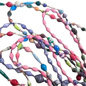 Bundle 4 Handmade African Paper Bead Necklace Colorful Recycled Boho Jewelry